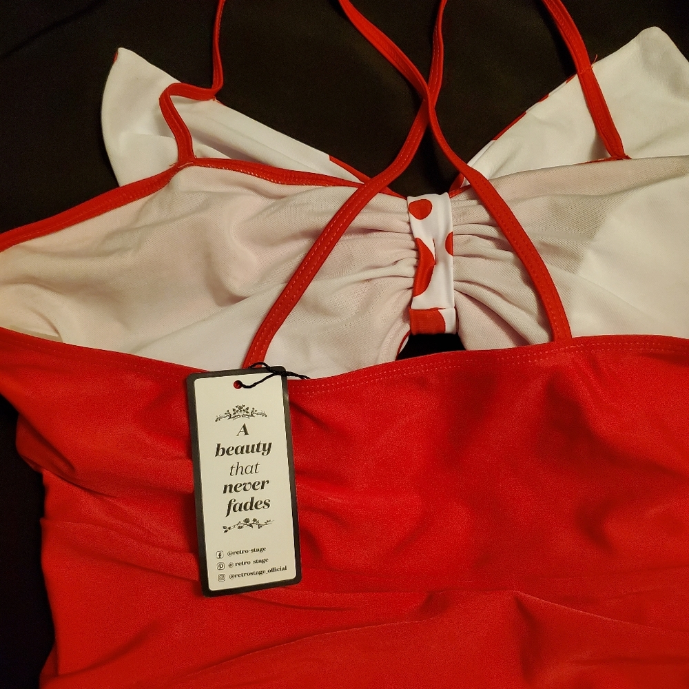 NWT red and white 2 piece retro swimsuit - Picture 5 of 6